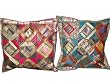 Home Decor -2 Deep Pink Blue Sari Zari Borders Toss Pillow Cushion Covers