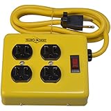 Yellow Jacket 2177N 4-Outlet Metal Power Block Adapter with Lighted Switch, 4-Feet, Yellow