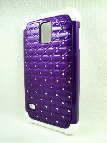 Thousand Eight(TM) For Samsung Galaxy S5 Diamond Studded Silicone Rubber Skin Hard Case + [FREE LCD Screen Protector Shield(Ultra Clear)+Touch Screen Stylus] (Diamond purple/white)