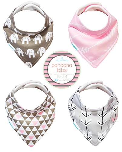 Kaydee Baby Organic Teething Bandana Drool and Dribble Bibs with Adjustable Snaps for Girls and Boys (Elephants) Set of 4 with Gift Bag