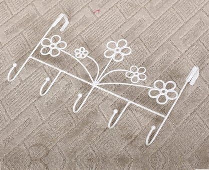 Super Durable wrought iron hooks, Europeabn Elegant trace hook, hook behind the door, Beautiful Creative coat (5 hooks)- Retro white style