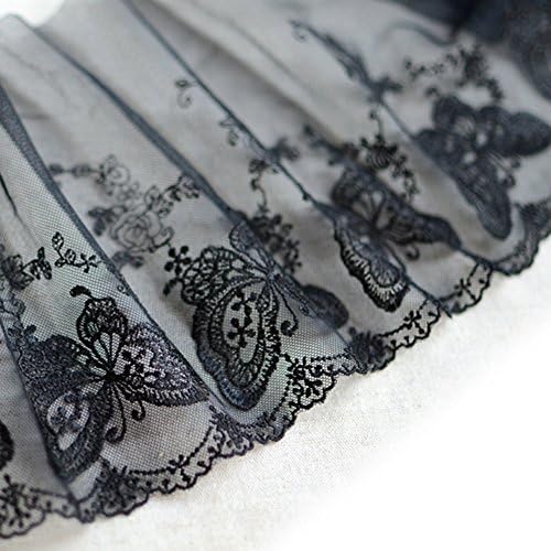 10 Yards Black 6-3/8" 16cm Organza Butterfly Embroidered Lace Trim Tull Fabric