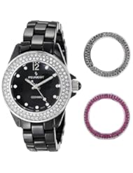 Peugeot Womens PS4910BK Peugeot Swiss Genuine Ceramic Interchangeable Bezel Set Watch