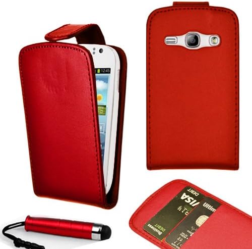 Samsung Galaxy Fame S6810 S6812 Synthetic Leather Flip Wallet Case Cover Free Screen Protector & Stylus (Red)