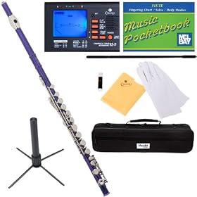 Mendini MFE-PL Key of C Purple Flute + Case, Tuner, Stand, Cleaning Rod & Cloth, Joint Grease, & a Pair of Gloves