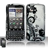 Silver Black Flower Vine Rubberized Snap on Hard Shell Cover Protector Faceplate Cell Phone Case for Verizon Motorola Droid Pro A957 / XT610 + LCD Screen Guard Film + x-large ituffy flannel pouch