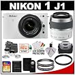 Nikon 1 J1 10.1 MP Digital Camera Body with 10-30mm & 30-110mm VR Lens (White) with 32GB Card + Case + (2) UV Filters + 2x Telephoto & .45x Wide-Angle Lens Set + Wireless Remote + Accessory Kit