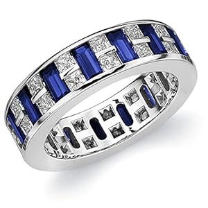 Platinum Diamond & Sapphire Eternity Ring (3.75 cttw, G-H Color, SI1-SI2 Clarity) Size 8.5