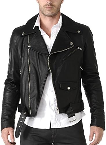 KGN FASHION Leather Jacket Men Biker Motorcycle Jacket Mens Leather Coat MJL003 - L