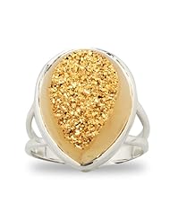 Sajen Sterling Silver Polished 15x20 Gold Window Drusy Ring