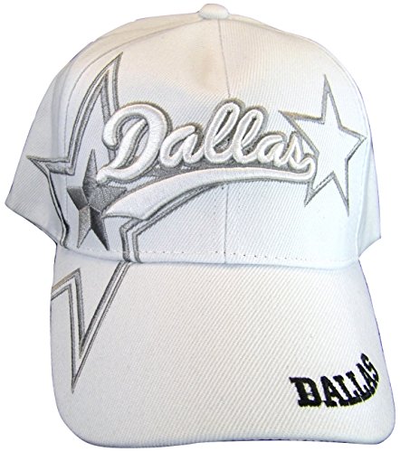 Dallas Adjustable Bent Brim Baseball Cap with Stripes on Bill (White w/Star on Side)