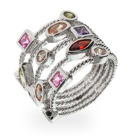 Eve's Addiction Designer Inspired Pastel CZ Sterling Silver Cable Ring