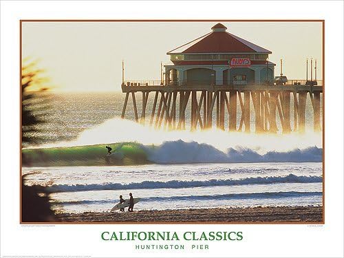 California Classics Huntington Pier Surfing Poster Photography Art Poster Print by Dennis Junor, 24x18