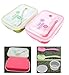 Bento Box Lunch Box 3-compartment 1-bowl (4 in 1) 1- Spoon - Silicone Leakproof Healthy Lunch Boxes for Kids Adults - Food Grade Plastic Containers Crisper - Special Smart Valve Microwave-safe Green