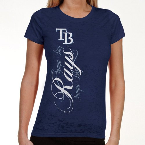 Tampa Bay Rays Ladies Navy Blue Basic Sheer Burnout Premium Crew T-shirt (Medium)