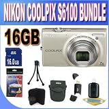 Nikon COOLPIX S6100 16 MP Digital Camera with 7x NIKKOR Wide-Angle Optical Zoom Lens and 3-Inch Touch-Panel LCD (Silver) + 16GB SDHC Memory + SDHC Memory Card Wallet + Shock Proof Case w/Strap + USB Card Reader + Mini Tripod + Accessory Saver Bundle!