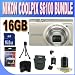 COOLPIX S6100 16 MP Digital Camera with 7x NIKKOR Wide-Angle Optical Zoom Lens and 3-Inch Touch-Panel LCD (Silver) + 16GB SDHC Memory + SDHC Memory Card Wallet + Shock Proof Case w/Strap + USB Card Reader + Mini Tripod + Accessory Saver Bundle!!