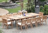 New 13 Pc Luxurious Grade-A Teak Dining Set - Large 117 Rectangle Table and 12 Stacking Arm Chairs [Model:ABf]
