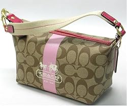 Coach Heritage Stripe Small Top Handle Pouch Bag 41115 Khaki Pink