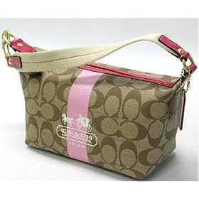 Coach Heritage Stripe Small Top Handle Pouch Bag 41115 Khaki Pink
