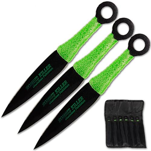 Zombie Killer Black and Green Throwing Knives (Three Count)