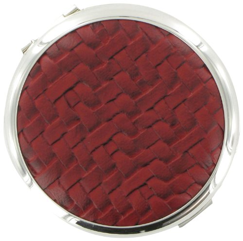 Stratton Red Weave Convertible Round Shape Silver Powder Compact