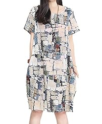 Shift Checkered Print Cotton/Linen Vintage  Dress