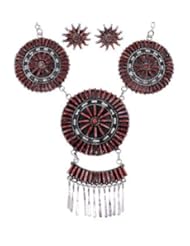 Red Oyster Shell Needle Point Link Necklace Earrings Set HS28591