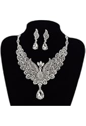 Bella-Vogue New Fashion Wedding Bridal Bridesmaid Earring Necklace Jewelry Set Crystal Peacock Peafowl Bird-NO.77
