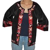 Womens Classic Oriental Silk-like Jacket. Very high quality Far East style dress jacket features large embroidered flowers on the front. Traditional mandarin collar and sculpted closures. Very high quality Asian style top that is bound to impress.