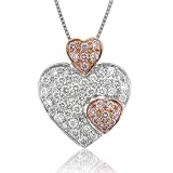 18k Gold White and Rose Pink Diamond Heart Pendant Necklace (GH, SI, 0.54 carat)