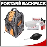 Portare' Multi-Use Laptop/iPad/Digital SLR Camera Backpack Case (Gray/Orange) with Cleaning Kit for Canon EOS 7D, 5D Mark II III, 60D, Rebel T3, T3i, T2i Digital SLR Cameras