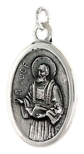 Sterling Silver St. Jude Medal 15/16 X 5/8 (24 mm X 16 mm).