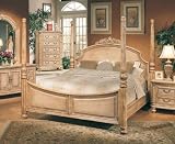 Antique White Finish Wood King Size Poster Bed