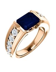 10K Rose Gold 9.00x7.00mm Emerald Cut Chatham Created Sapphire and Diamond Ring -- LIFETIME WARRANTY
