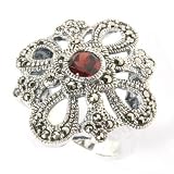 Sterling Silver Marcasite & Garnet Swirl Flower Ring