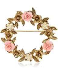1928 Jewelry Porcelain Rose Floral Wreath Brooch