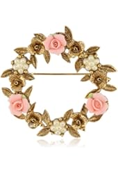1928 Jewelry Porcelain Rose Floral Wreath Brooch