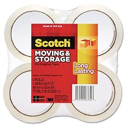 Scotch Long Lasting Moving & Storage Packaging Tape, 1.88 Inches x 54.6 Yards, 4 Rolls (3650-4)