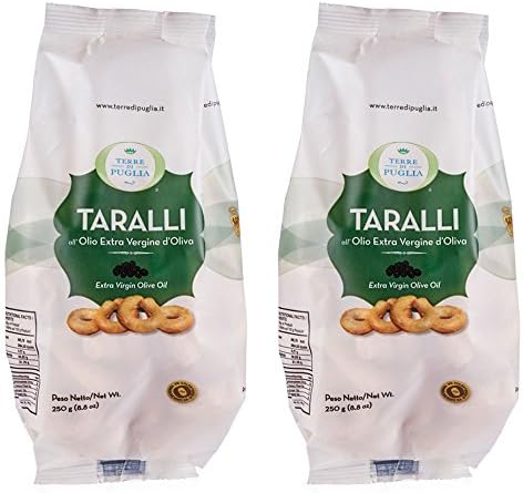 Terre di Puglia - Taralli all' Olio Extra Vergine d'Oliva - Taralli with Extra Virgin Olive Oil, 8.8oz (250g) - pack of 2