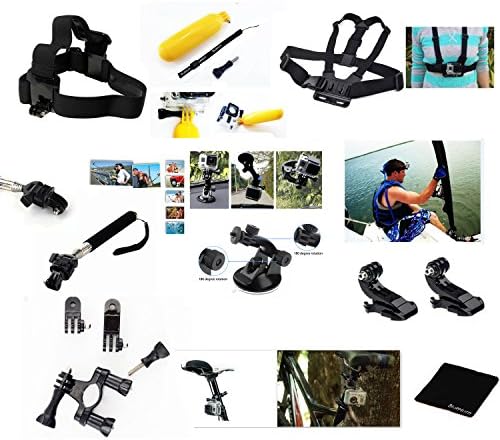 BlueHorn 13-in-1 Accessories Kit for Gopro Hero4 SILVER BLACK Hero 4 3+ 3 2 Camera, Head Belt Strap Mount+ Chest Belt Strap Mount+ Extendable Handle Monopod + Car Suction Cup Mount Holder + Floating Handle Grip + 2 PCS Tripod Mount Adapter + 2 PCS Gopro Surface J-Hook + bicycle stand with 3-way adjustable arm + Long Screw Bolt + Microfiber Cleaning Cloths