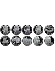 Coins: 2000-2007 S Jefferson Nickel Gem Proof Run 10 Coins US Mint Decade Lot Complete 2000s Set
