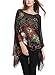 DJT Womens Floral Printed Chiffon Caftan Poncho Tunic Top One Size T63 Black-Floral