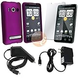 For HTC EVO 4G Bundle Kit - Dark Purple Rubberied Hard Case + Lcd + Wall +  ....