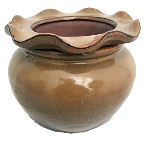 Scallop Round Self Watering Glazed Ceramic Pot - Desert Sand - 5.1