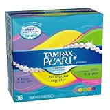 Tampax Pearl Plastic Triple Pack, Light/Regular/Super Absorbency, Fresh Scent Tampons, 36-Count (Pack of 2)