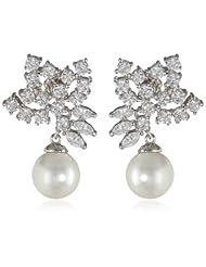 CZ by Kenneth Jay Lane "Classic" Foliate Cubic Zirconia Mother-Of-Pearl Earrings