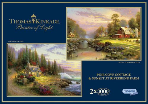 Childrens Toyshop  Toys : Gibsons Puzzle - Pine Cove Cottage & Sunset at Riverbend Farm (2x1000 pieces)