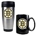 Boston Bruins NHL Stainless Steel Travel Tumbler & Black Ceramic Mug Set - Primary Logo by Great American Products