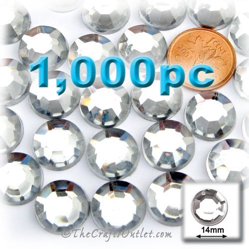 1,000pc Rhinestones Round 14mm - flatback Crystal Clear CLR